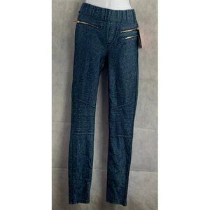 Marilyn Monroe Juniors' Faux Zipper Pocket Moto Leggings, Blue Wash, Small